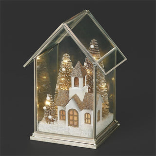 7.5-Inch Lighted Glitter Church In Terrarrium