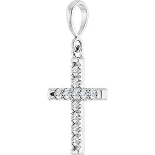 14K White 1/5 CTW Natural Diamond French-Set Cross Pendant