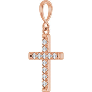14K Rose 1/5 CTW Lab-Grown Diamond French-Set Cross Pendant