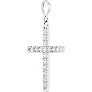 14K White 3/8 CTW Lab-Grown Diamond French-Set Cross Pendant