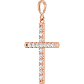 14K Rose 3/8 CTW Natural Diamond French-Set Cross Pendant