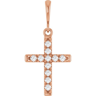 14K Rose 1/5 CTW Lab-Grown Diamond French-Set Cross Pendant