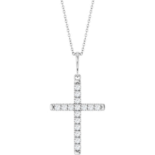 Sterling Silver 3/8 CTW Lab-Grown Diamond French-Set Cross 16-18" Necklace