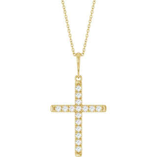 14K Yellow 3/8 CTW Lab-Grown Diamond French-Set Cross 16-18" Necklace
