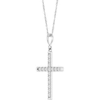 Sterling Silver 3/8 CTW Lab-Grown Diamond French-Set Cross 16-18" Necklace