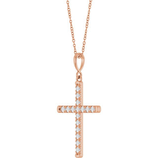 14K Rose 3/8 CTW Natural Diamond French-Set Cross 16-18" Necklace