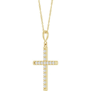 14K Yellow 3/8 CTW Lab-Grown Diamond French-Set Cross 16-18" Necklace