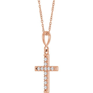 14K Rose 1/5 CTW Lab-Grown Diamond French-Set Cross 16-18" Necklace