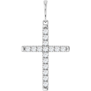 14K White 3/8 CTW Lab-Grown Diamond French-Set Cross Pendant