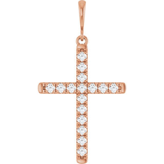 14K Rose 3/8 CTW Natural Diamond French-Set Cross Pendant