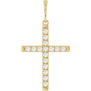 14K Yellow 3/8 CTW Lab-Grown Diamond French-Set Cross Pendant