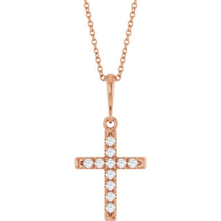 14K Rose 1/5 CTW Lab-Grown Diamond French-Set Cross 16-18" Necklace