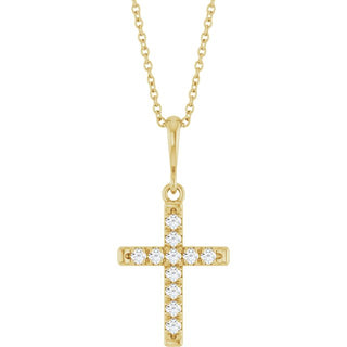14K Yellow 1/5 CTW Natural Diamond French-Set Cross 16-18" Necklace