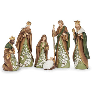 9-Inch 6-Piece St Nativity Brown & Green Leaf Pattern