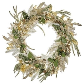 24-Inchia Frosted Green Wreath Gold Accents
