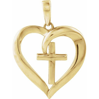 14K Yellow Gold-Plated Sterling Silver Cross & Heart Pendant