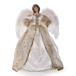 16-Inch Ivory & Gold Angel W/ Dove In Hand Tree Topper