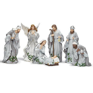 10-Inch 7-Piece St Nativity Holly Berry Silver Curl