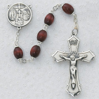 Sterling Silver 6X8MM Brown Wood Rosary