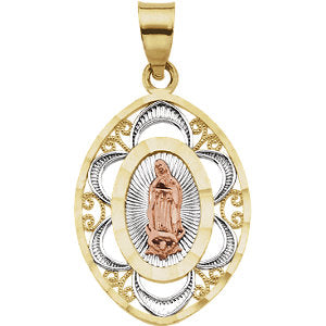 14K Gold & Rose 22x17 MM Oval Lady of Guadalupe Pendant