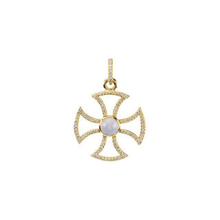 14K Yellow Natural Blue Chalcedony & 1/2 CTW Natural Diamond Maltese Cross Pendant  