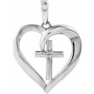 14K White Cross & Heart Pendant