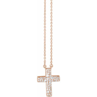 14K Rose 3/8 CTW Lab-Grown Diamond Cross 18" Necklace