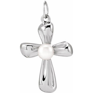 Platinum Cultured White Freshwater Pearl Cross Pendant