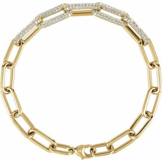 14K Yellow 1 1/2 CTW Lab-Grown Diamond Paperclip-Style 7" Bracelet
