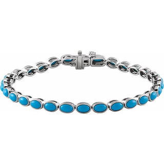 14K White Natural Turquoise Line 7" Bracelet