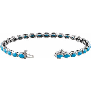 14K White Natural Turquoise Line 7" Bracelet