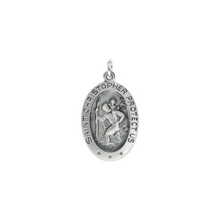 Sterling Silver 22x15 mm Oval Saint Christopher Pendant