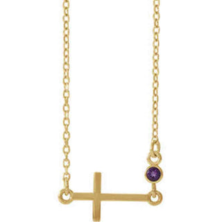 14K Gold Amethyst Sideways Accented Cross 16-18" Necklace