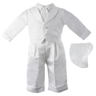 Baptism Cross dobby vest with shawl collar, satin long pants - SALE - 0-3 Months