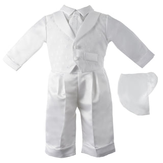 Baptism Cross dobby vest with shawl collar, satin long pants - SALE - 6-9 Months