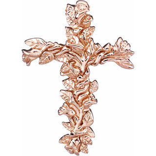 14K Rose 26.5x19.25 mm Floral-Inspired Cross Pendant