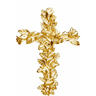 14K Yellow 26.5x19.25 mm Floral-Inspired Cross Pendant