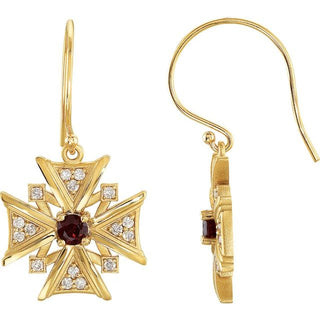14K Yellow Natural Mozambique Garnet & 1/3 CTW Natural Diamond Earrings