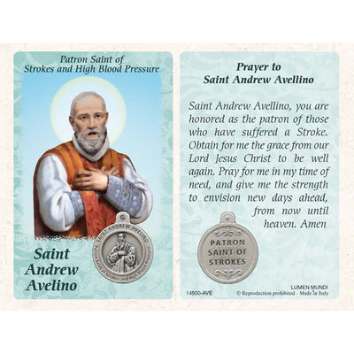 Bulk St. Andrew Avellino Prayer Card with Medals - Healing Saint for High Blood Pressure