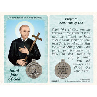 25-Pack - Healing Saints Prayer Card with Pendant - Saint John of God- Patron Saint of Heart Disease