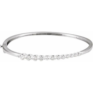 14K White 1 CTW Natural Diamond Journey Hinged Bangle 6 1/2" Bracelet 