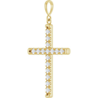 14K Yellow 3/4 CTW Lab-Grown Diamond French-Set Cross Pendant 