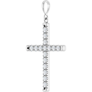 Sterling Silver 3/4 CTW Lab-Grown Diamond French-Set Cross Pendant 