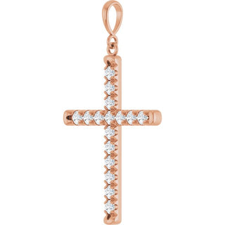 14K Rose 3/4 CTW Natural Diamond French-Set Cross Pendant 