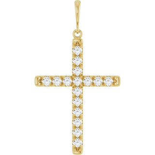 14K Yellow 3/4 CTW Natural Diamond French-Set Cross Pendant 