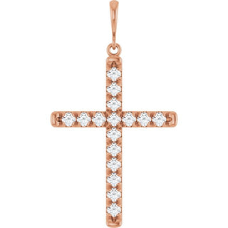 14K Rose 3/4 CTW Natural Diamond French-Set Cross Pendant 