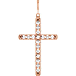 14K Rose 1 CTW Lab-Grown Diamond French-Set Cross Pendant 