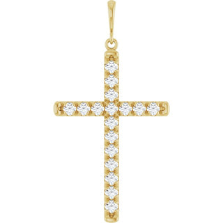 14K Yellow 1 CTW Natural Diamond French-Set Cross Pendant 