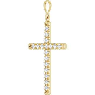 14K Yellow 1 CTW Natural Diamond French-Set Cross Pendant 