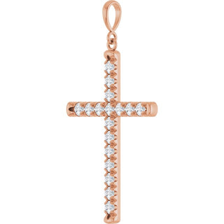 14K Rose 1 CTW Natural Diamond French-Set Cross Pendant 